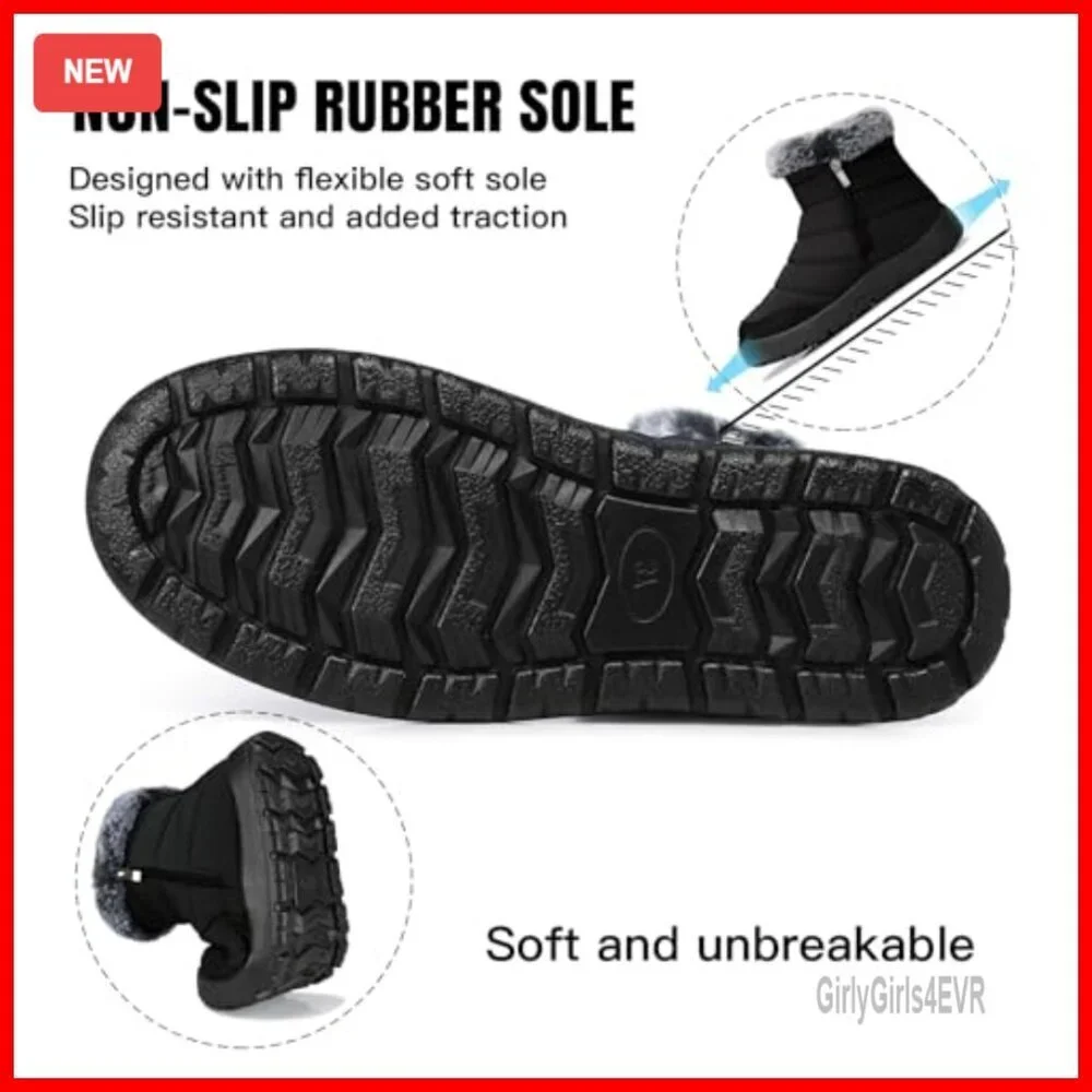 Waterproof Winter Snow Boots Fur Lined Non Slip Ankle Booties Size 5-10